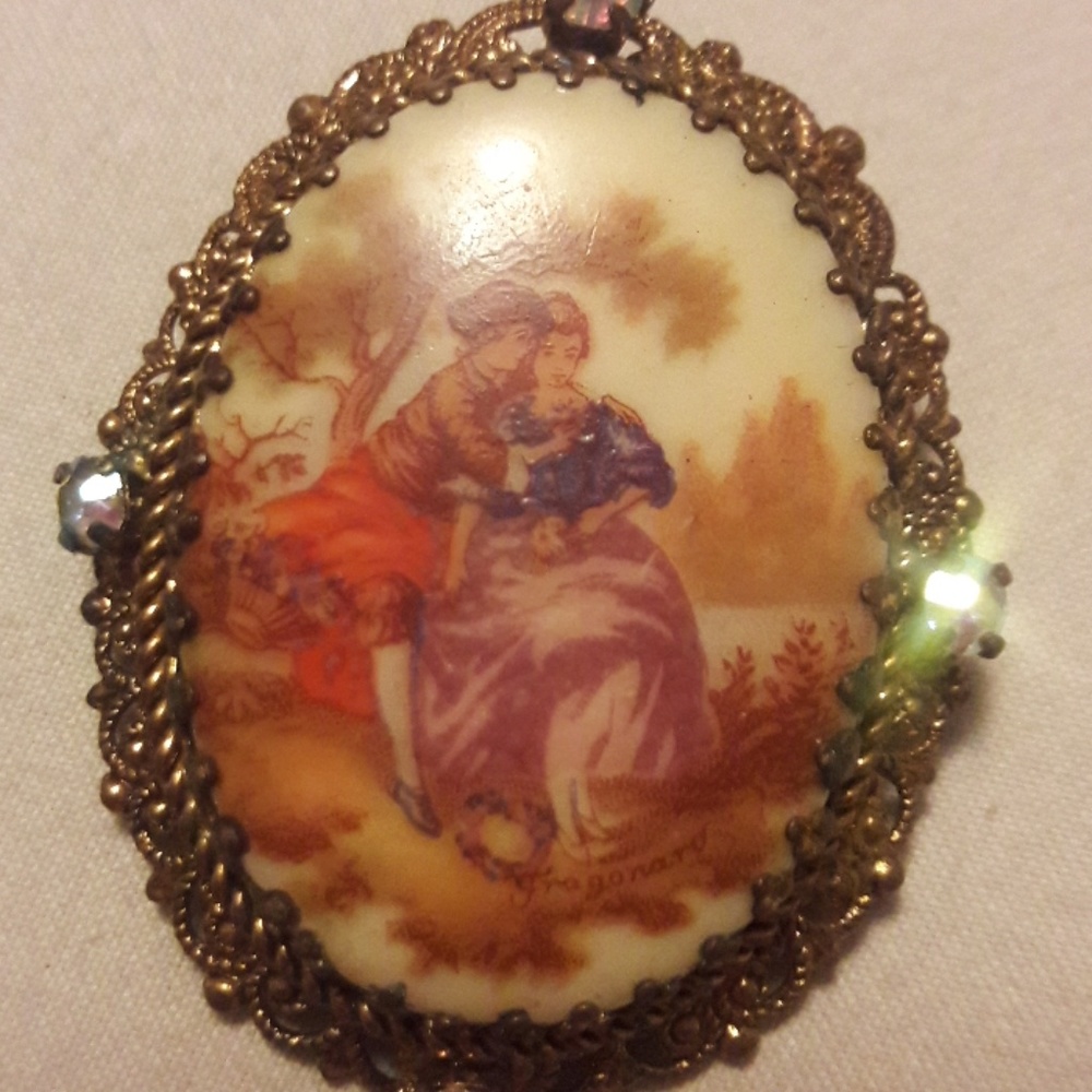 vintage cameo porcelain brooch
